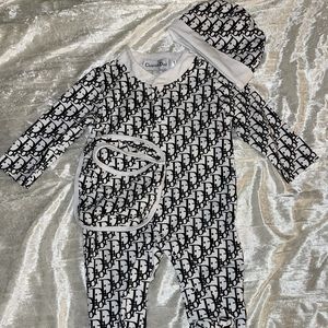 Christian Dior Baby Onesie with Cap and Bib